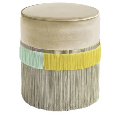Pouf Couture beige con frangia lineare