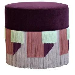 Pouf Couture viola con frangia geometrica