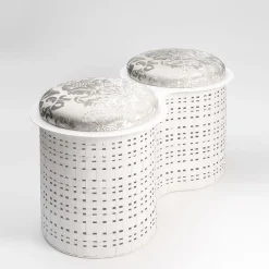 Pouf doppio in metallo bianco Currus