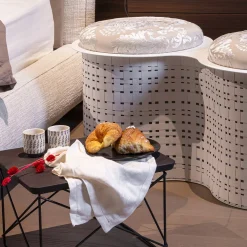 Pouf doppio in metallo bianco Currus