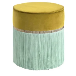 Pouf geometrico bicolore giallo e schiuma di mare Couture