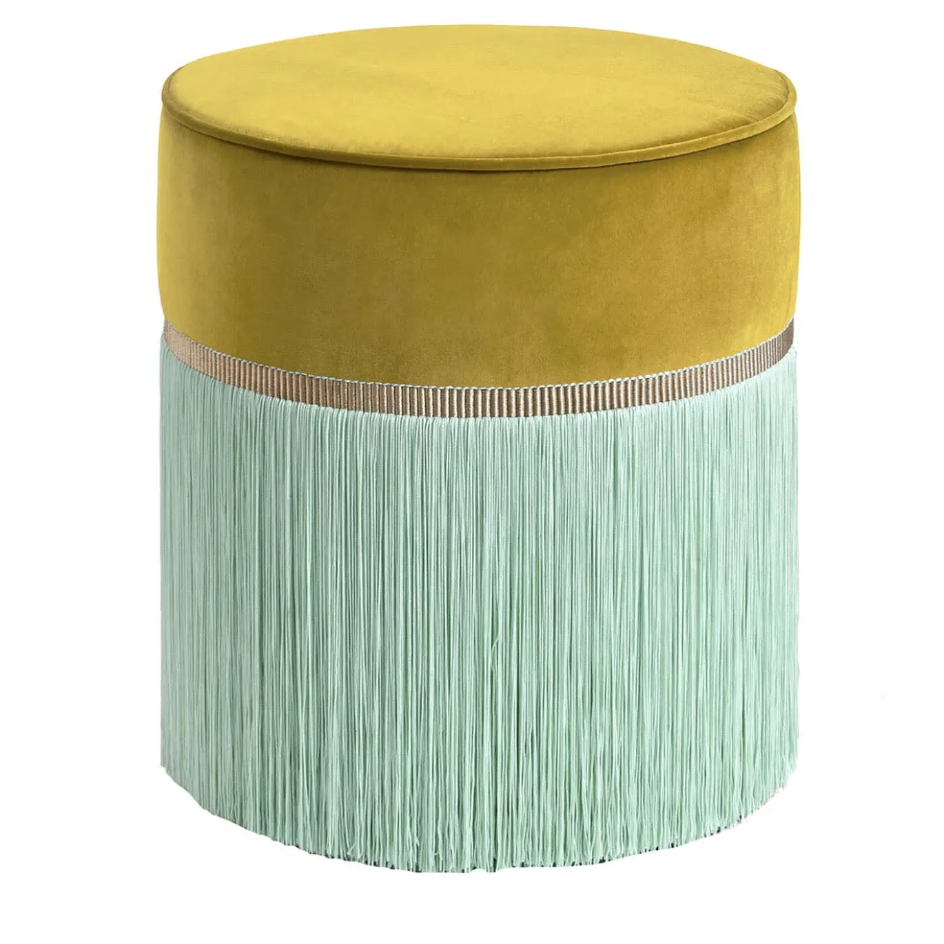 Pouf geometrico bicolore giallo e schiuma di mare Couture