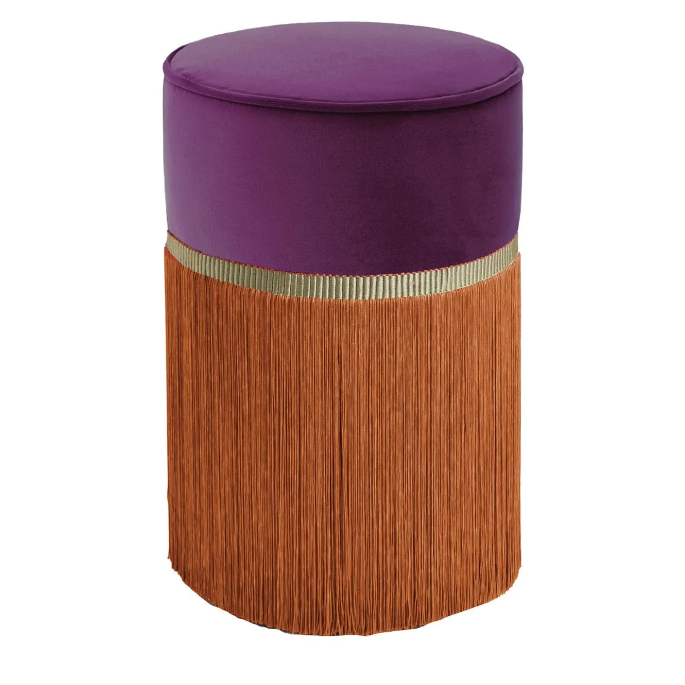 Pouf geometrico bicolore viola e arancione Couture