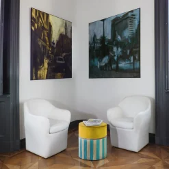 Pouf geometrico Couture Riga Medium Giallo e Turchese