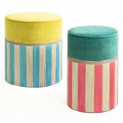 Pouf geometrico Couture Riga Medium Giallo e Turchese