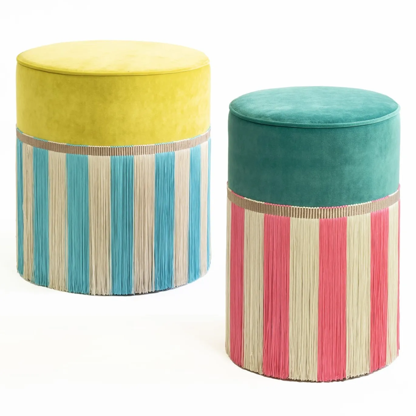 Pouf geometrico Couture Riga Medium Giallo e Turchese