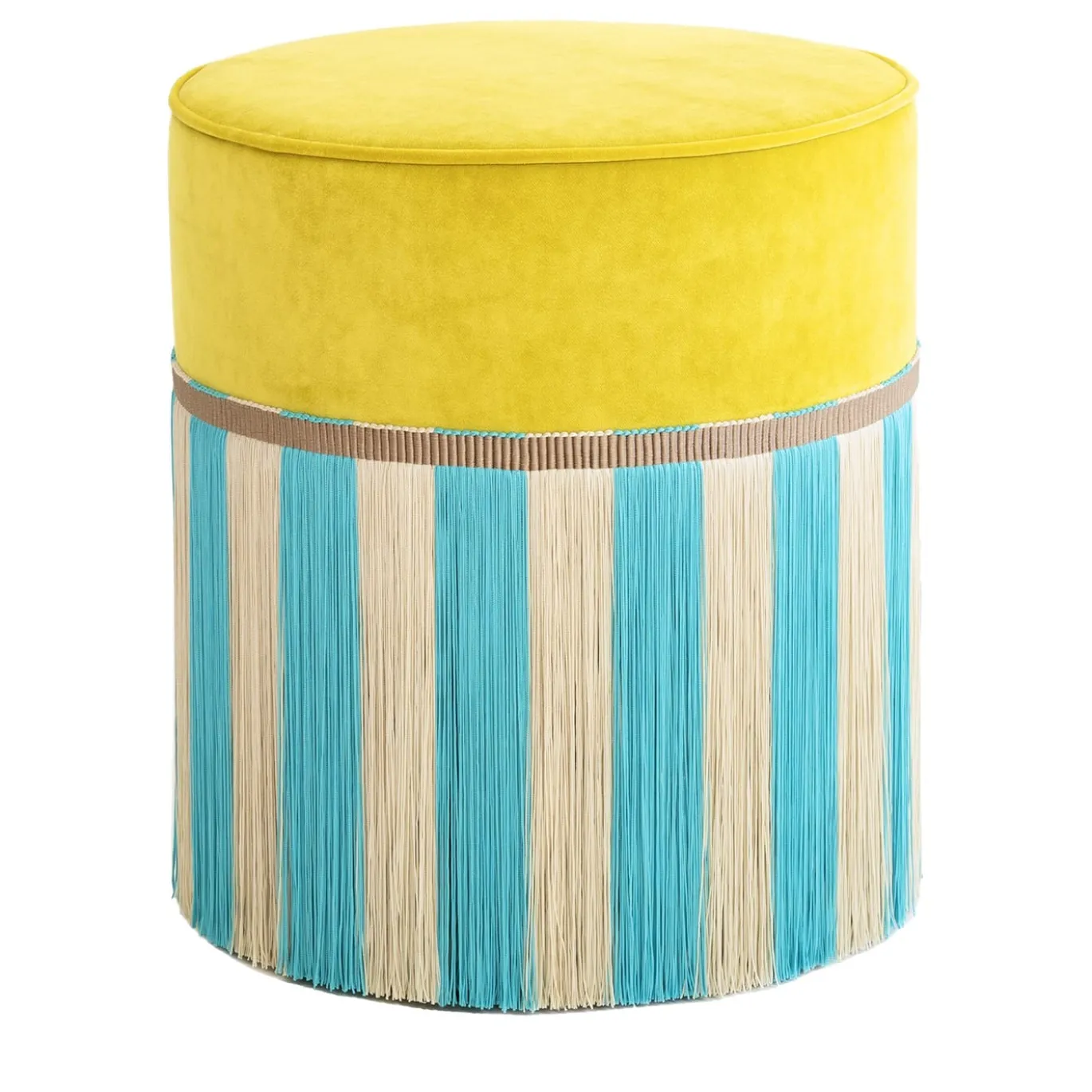 Pouf geometrico Couture Riga Medium Giallo e Turchese