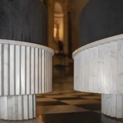 Pouf Grande Spike in Velluto Nero e Marmo di Carrara di Nick Maltese