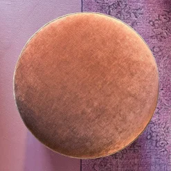 Pouf grande tondo in velluto beige e giallo