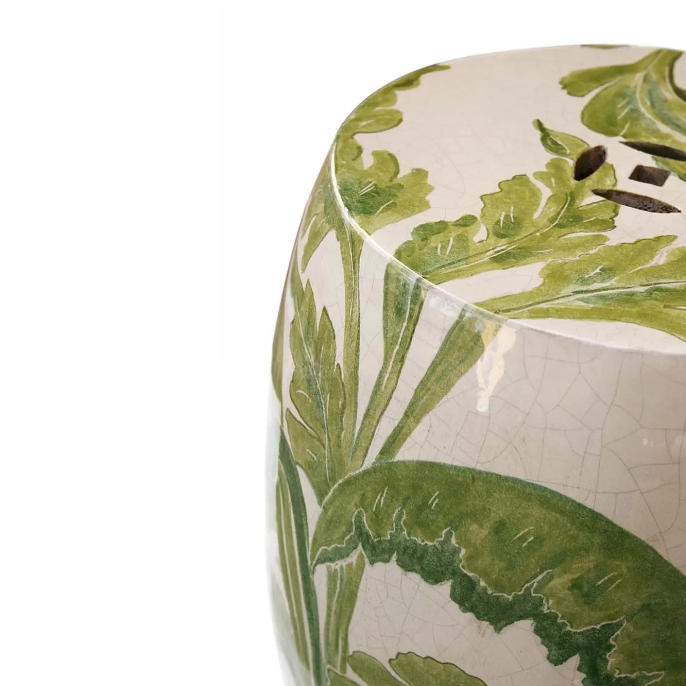 Pouf in ceramica con traforo di foglie di banano