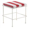 Pouf in ferro bianco Liberty con cuscino a righe rosse e bianche