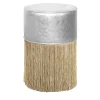 Pouf in pelle argentata con frange dorate di Lorenza Bozzoli
