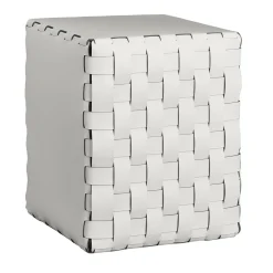 Pouf in pelle bianca imbottita Bottega #2