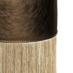 Pouf in pelle marrone con frange dorate di Lorenza Bozzoli