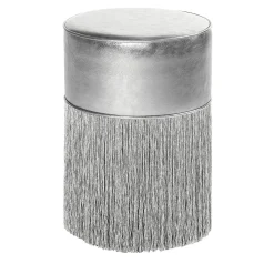Pouf in pelle metallizzata argento brillante di Lorenza Bozzoli