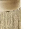 Pouf in pelle metallizzata color oro con frange in lurex