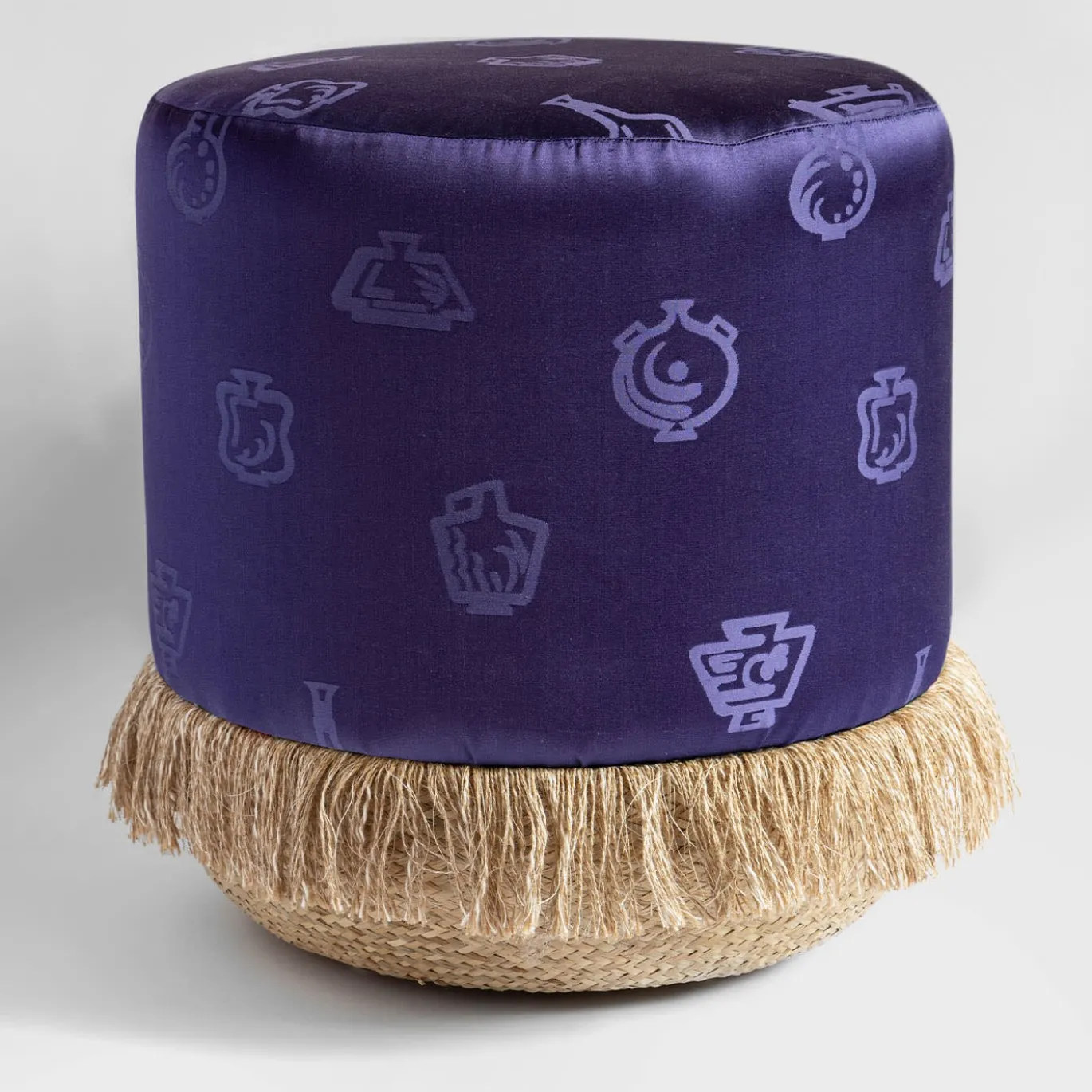 Pouf in tessuto e base a cesto blu Alchimia di Gio Ponti