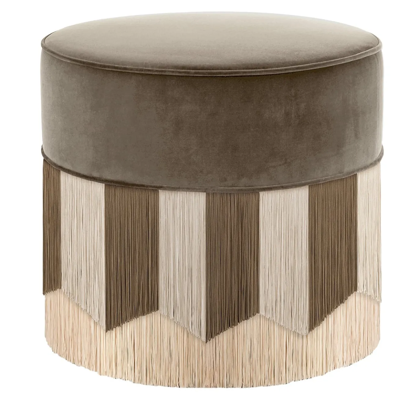 Pouf in velluto marrone e grigio Plissé