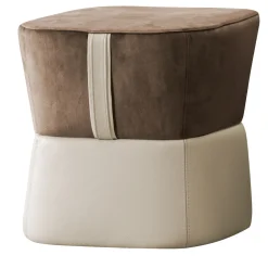 Pouf Iseo in tessuto marrone e pelle beige disegnato da Marco Piva