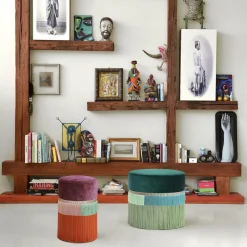 Pouf linea geometrica Couture viola e rosso