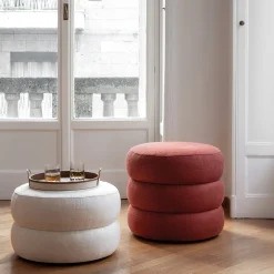 Pouf Macaron in lino rosso scuro