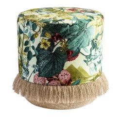 Pouf Notti d'Oriente con fantasia botanica e base in cesta