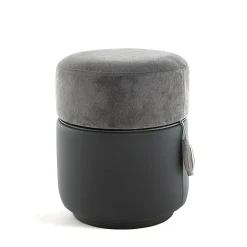 Pouf Otto in tessuto e pelle con tavolino estraibile