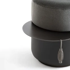 Pouf Otto in tessuto e pelle con tavolino estraibile