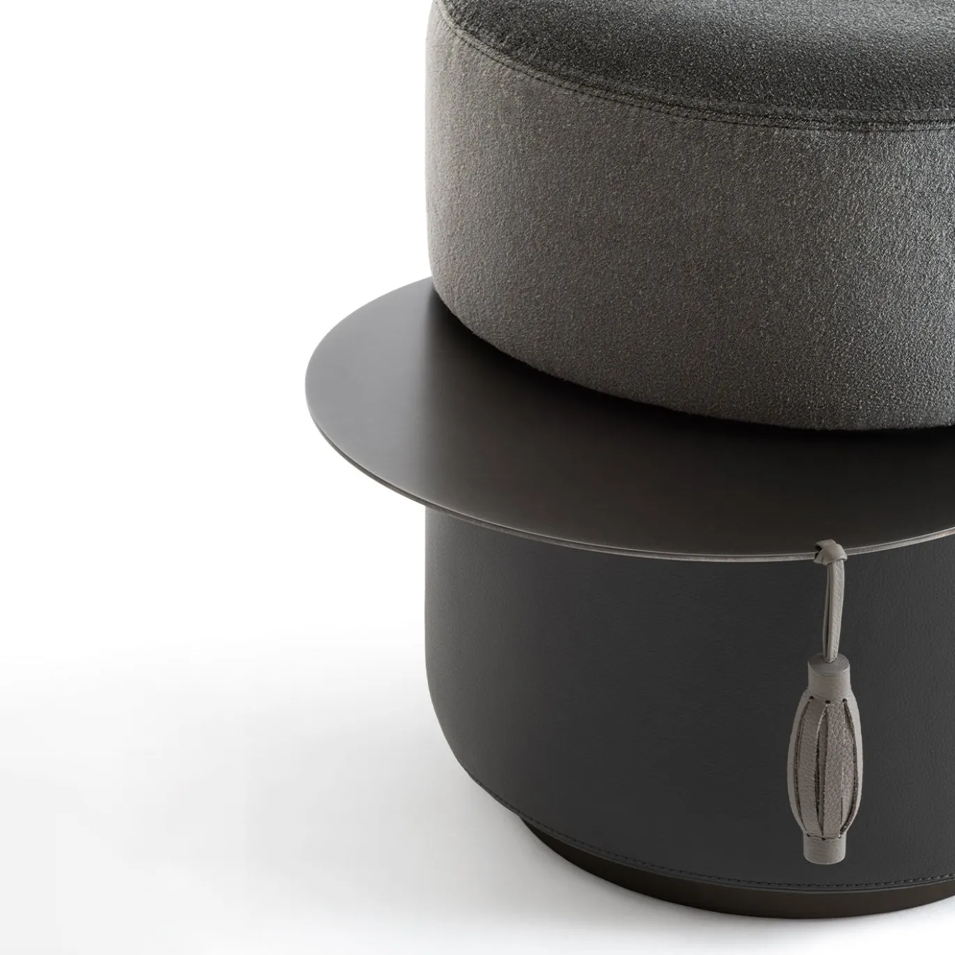 Pouf Otto in tessuto e pelle con tavolino estraibile