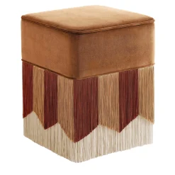 Pouf piccolo Plissé quadrato in velluto cognac