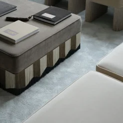 Pouf quadrato Plissé in velluto beige e grigio