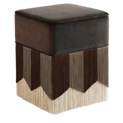Pouf quadrato Plissé piccolo in velluto marrone cioccolato
