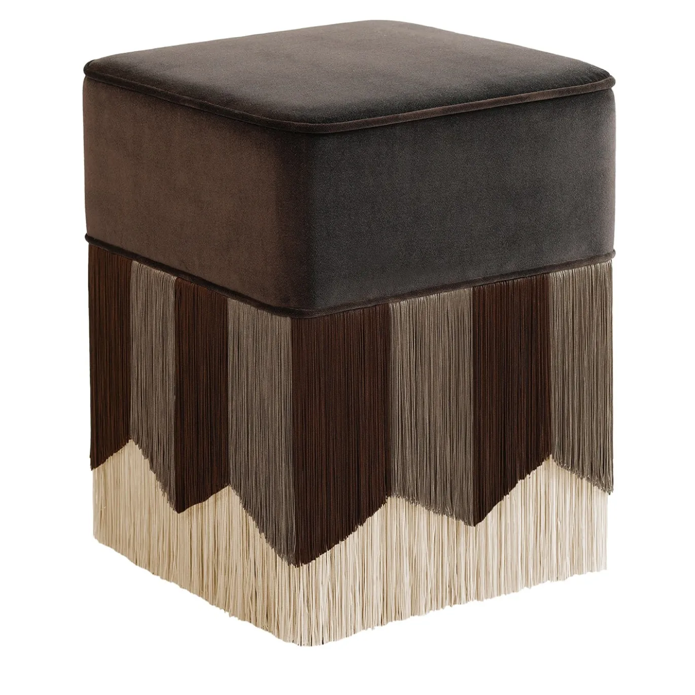 Pouf quadrato Plissé piccolo in velluto marrone cioccolato