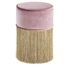 Pouf rosa scintillante con frange dorate