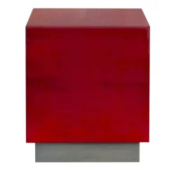 Pouf rosso in pelle di capra con base in ottone