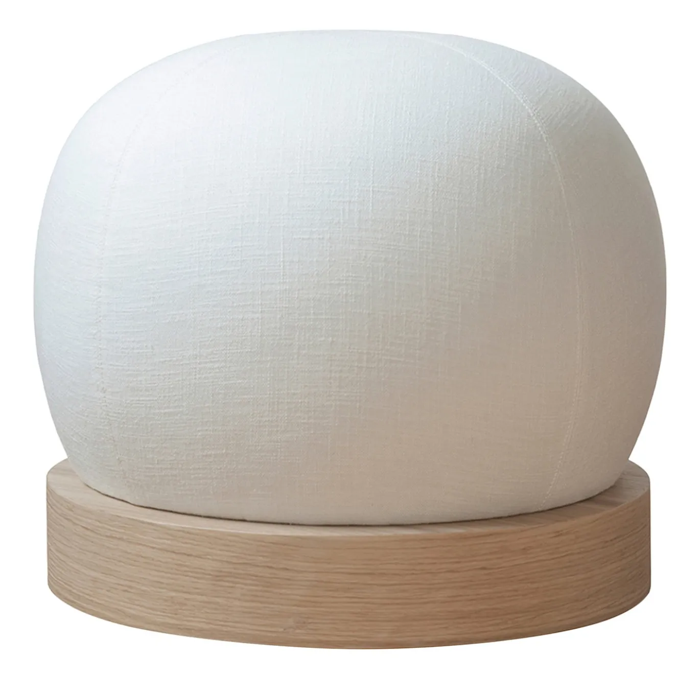 Pouf rotondo Bon Bon con base in rovere della Collezione Riviera
