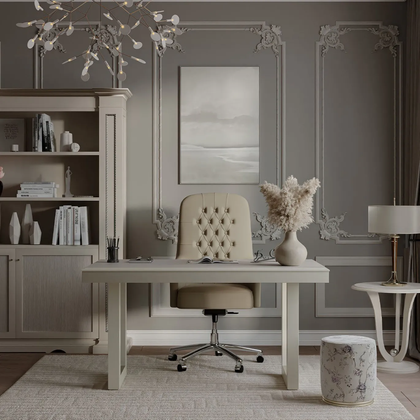 Pouf rotondo con ricamo floreale della collezione Studio Privè