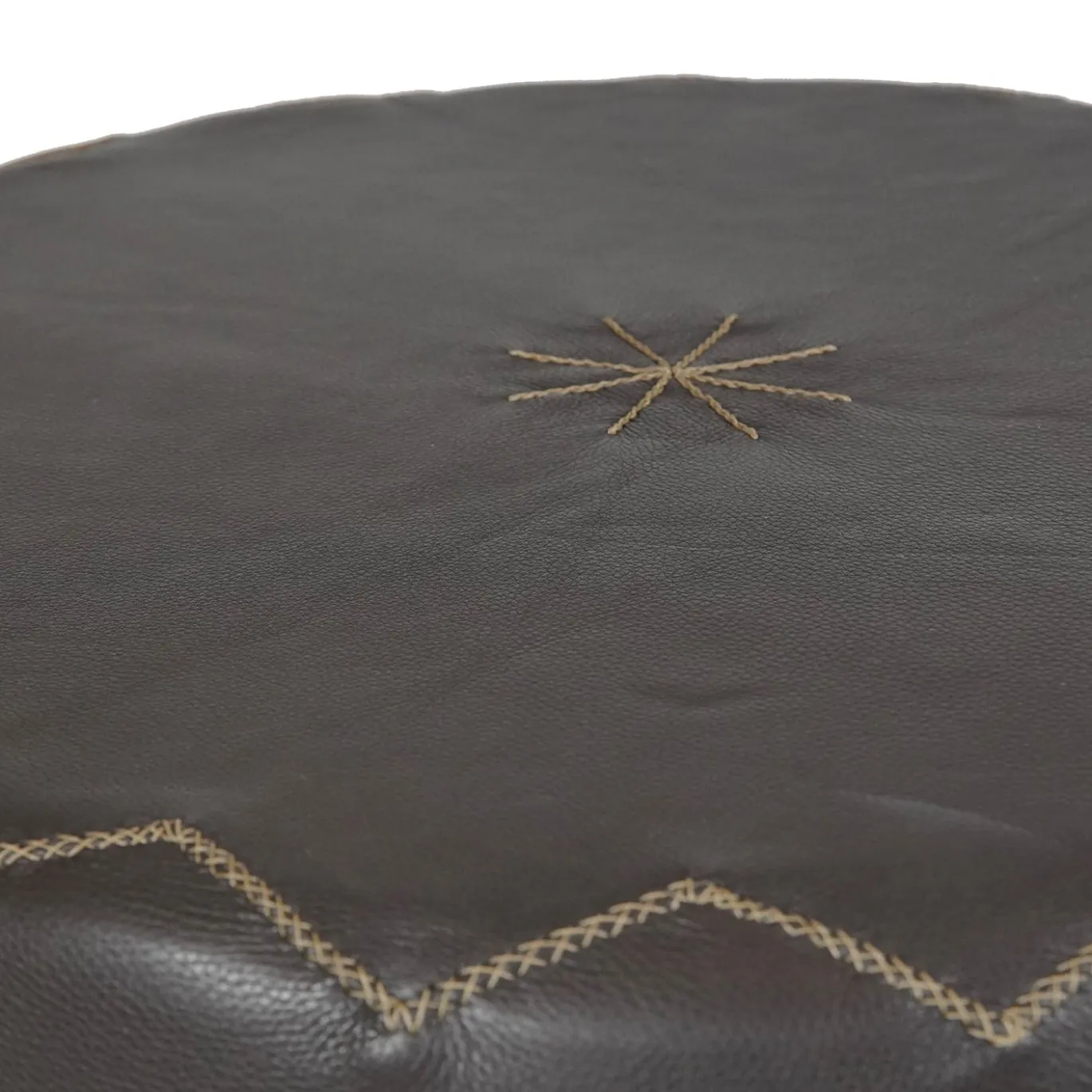 Pouf rotondo Dubai S in pelle marrone scuro