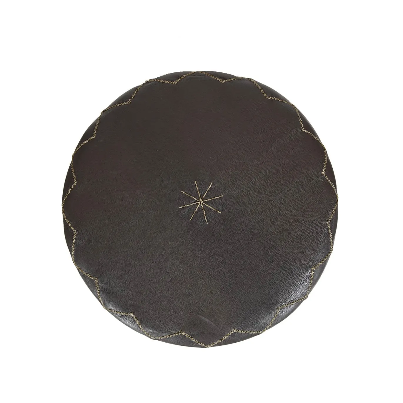 Pouf rotondo Dubai S in pelle marrone scuro