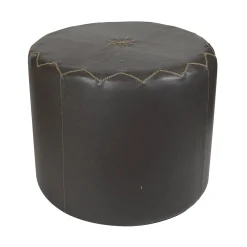 Pouf rotondo Dubai S in pelle marrone scuro