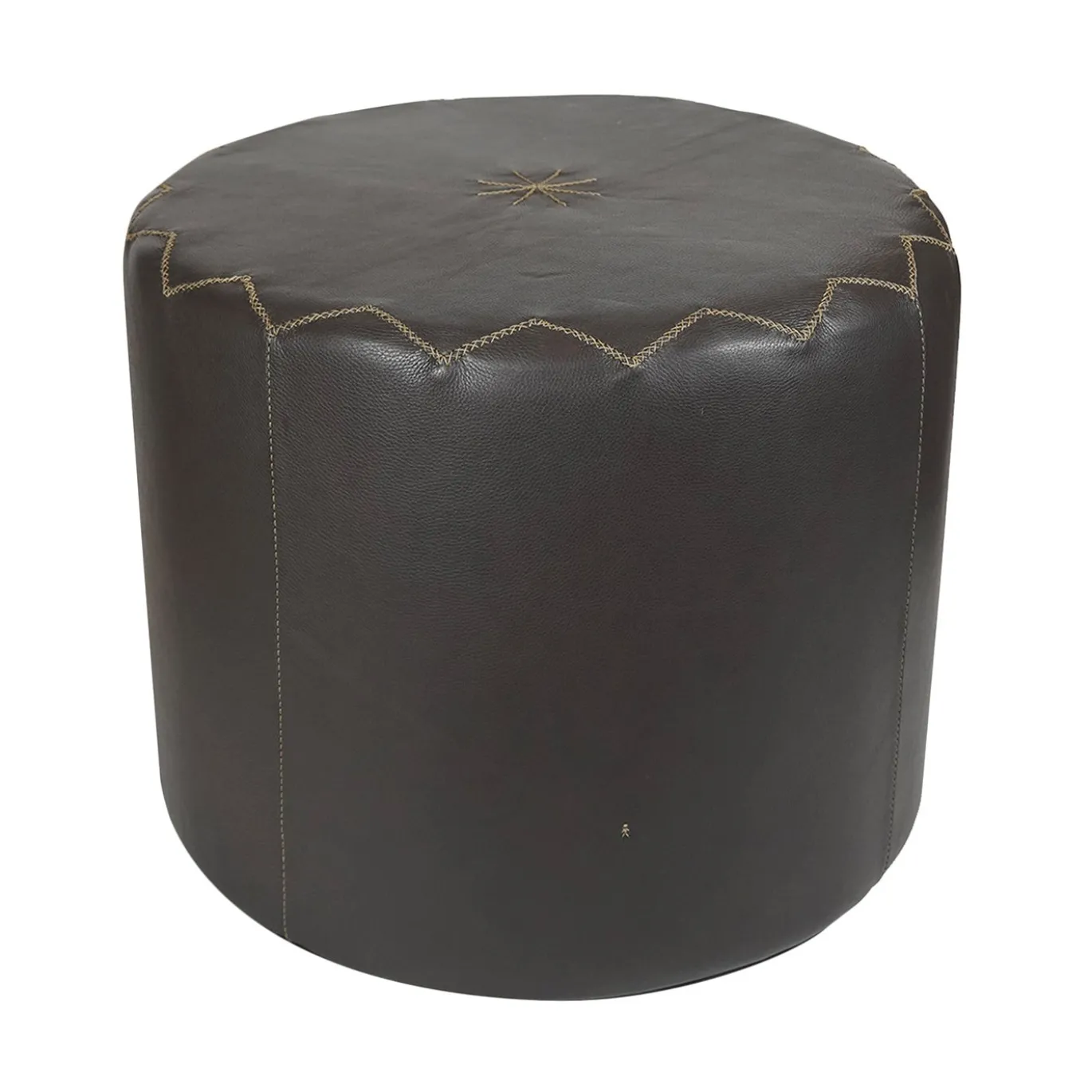 Pouf rotondo Dubai S in pelle marrone scuro