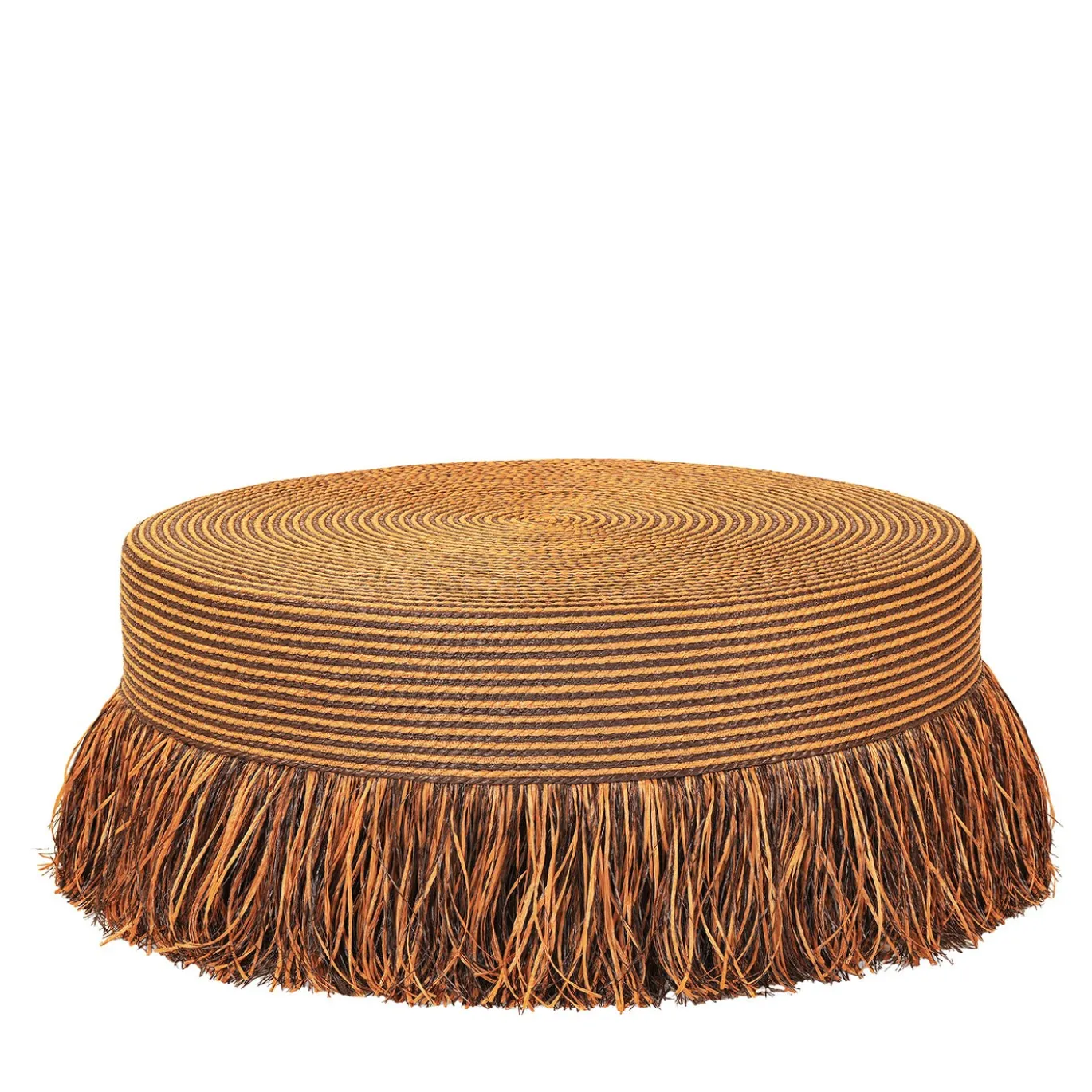 Pouf rotondo in paglia gialla e marrone scuro