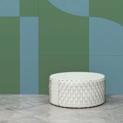 Pouf rotondo in pelle bianca Bottega