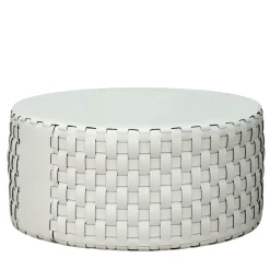 Pouf rotondo in pelle bianca Bottega