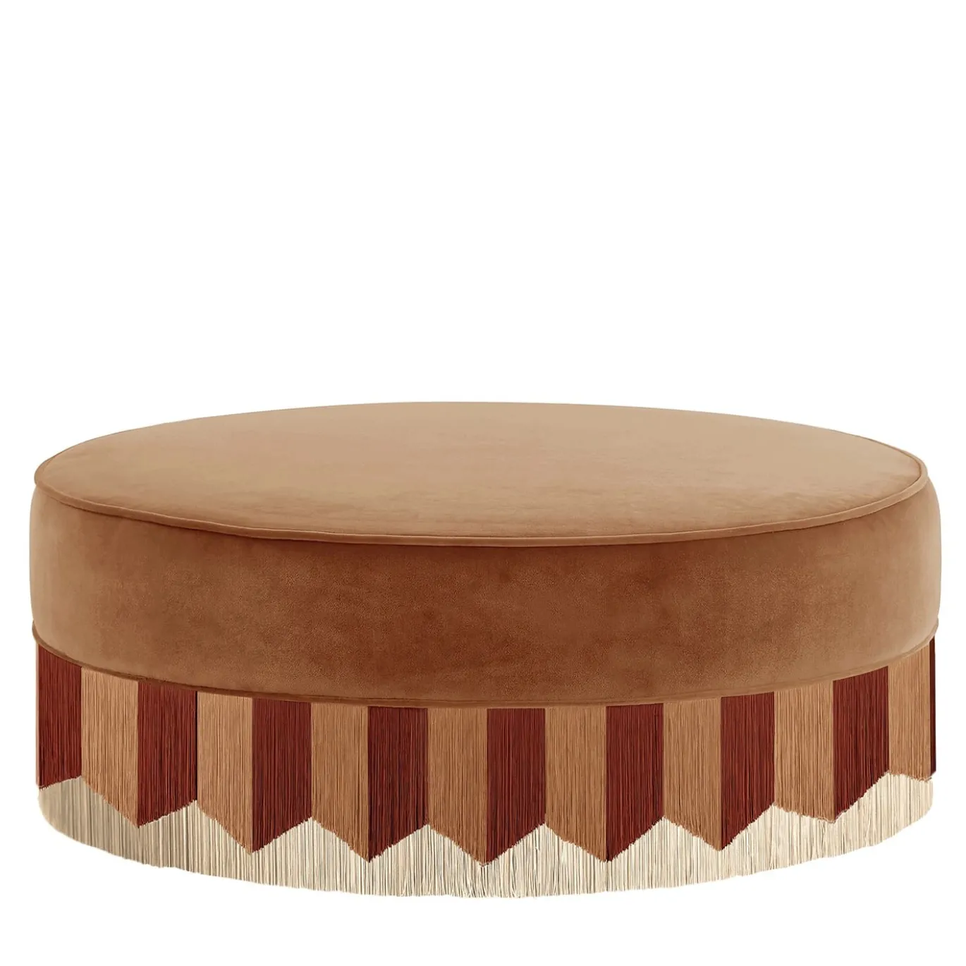 Pouf rotondo in velluto cognac Plissé