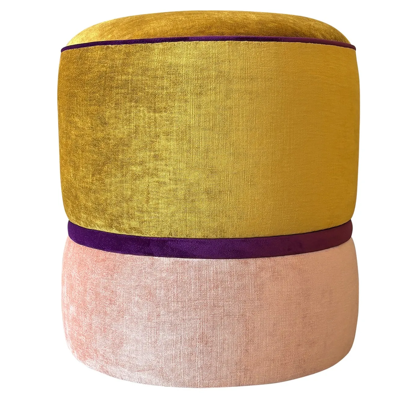 Pouf rotondo in velluto giallo e rosa