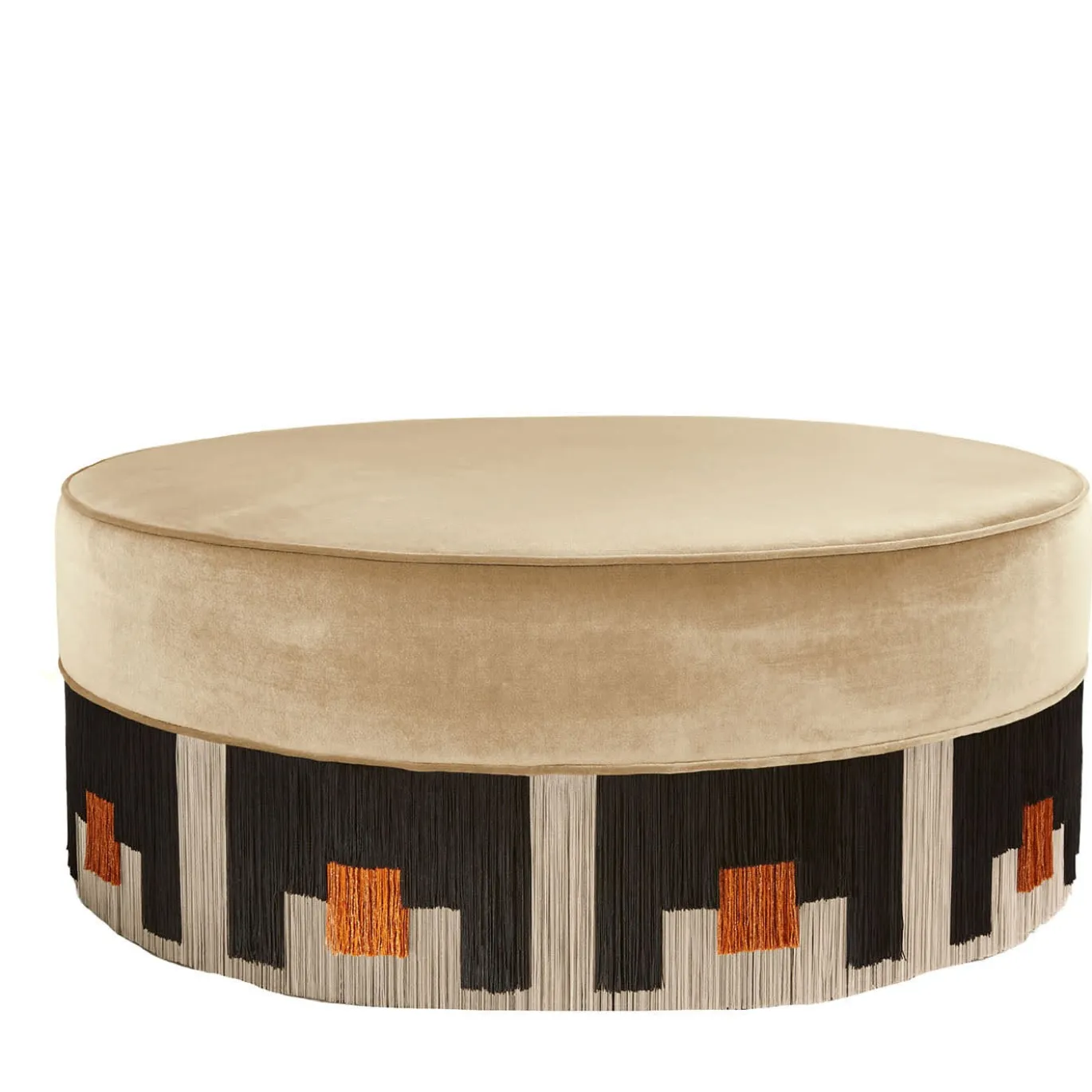 Pouf rotondo Mali in beige caldo e arancione di Lorenza Bozzoli