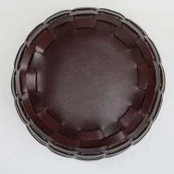 Pouf Rotondo Medio in pelle color cioccolato Trama