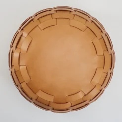 Pouf Rotondo Medio in Pelle Naturale Trama