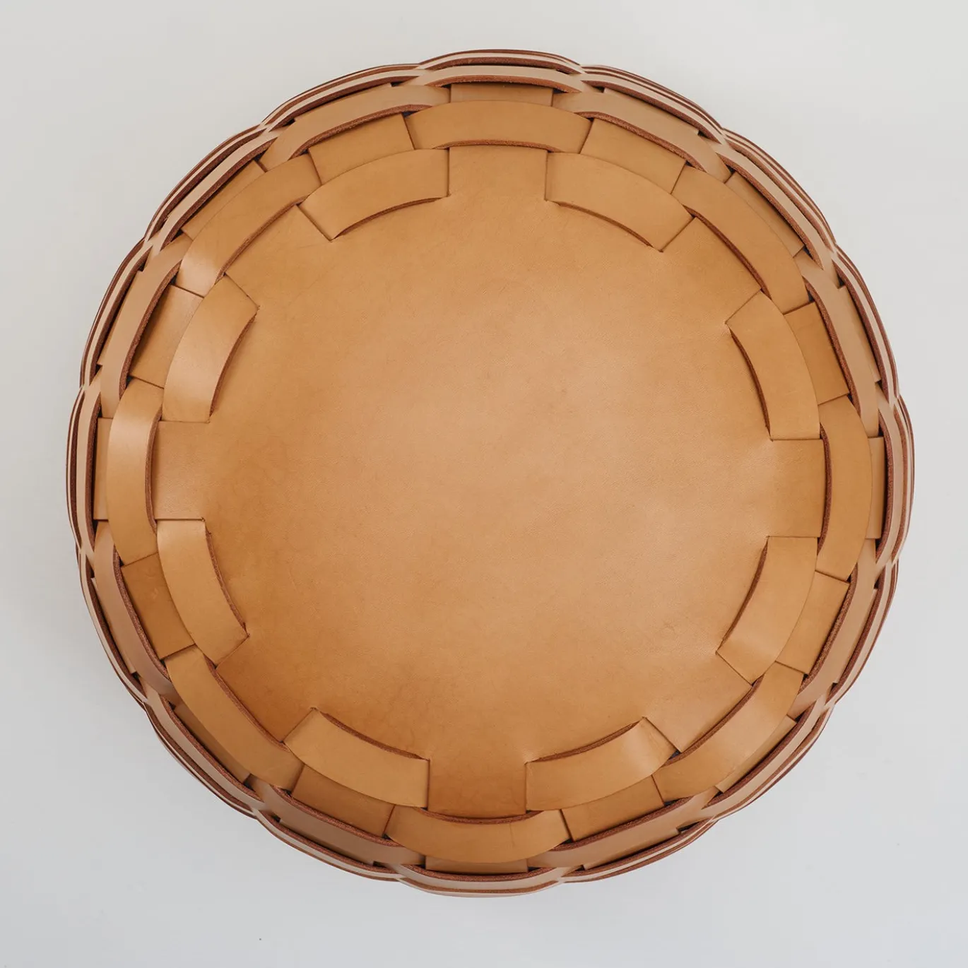 Pouf Rotondo Medio in Pelle Naturale Trama